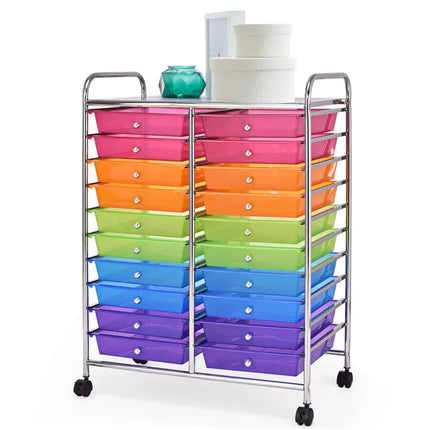 20 Drawers Storage Rolling Cart Studio Organizer-Multicolor - Transparent Multicolor - File Cabinets