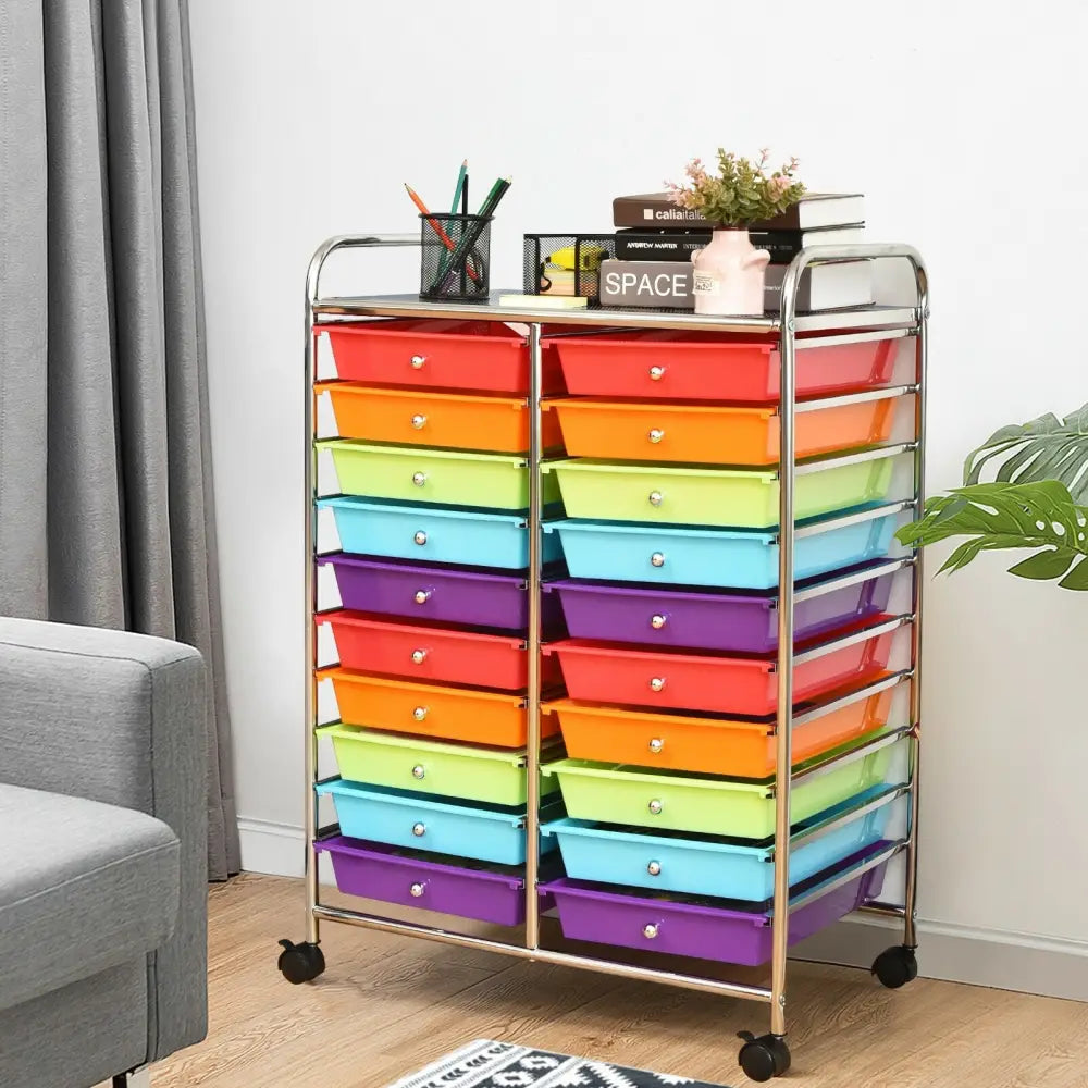 20 Drawers Storage Rolling Cart Studio Organizer-Multicolor - Multicolor - File Cabinets