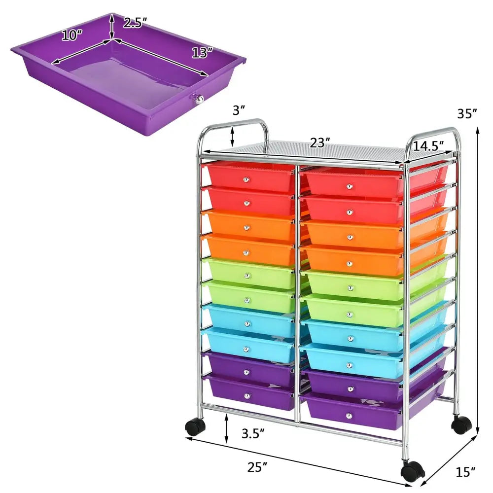 20 Drawers Storage Rolling Cart Studio Organizer-Multicolor - Multicolor - File Cabinets