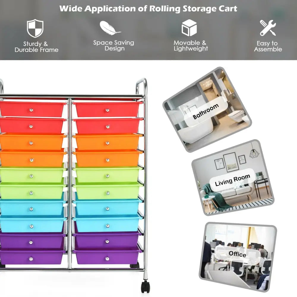 20 Drawers Storage Rolling Cart Studio Organizer-Multicolor - Multicolor - File Cabinets