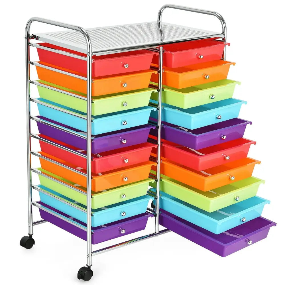 20 Drawers Storage Rolling Cart Studio Organizer-Multicolor - Multicolor - File Cabinets