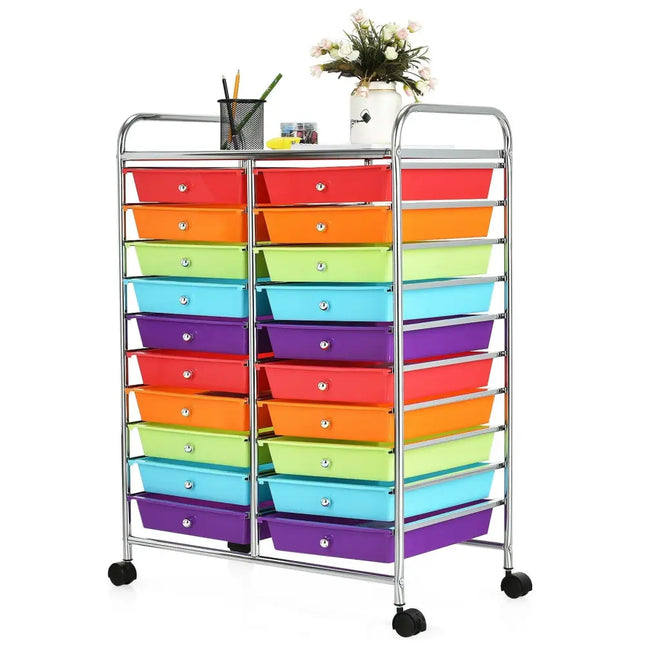 20 Drawers Storage Rolling Cart Studio Organizer-Multicolor - Multicolor - File Cabinets