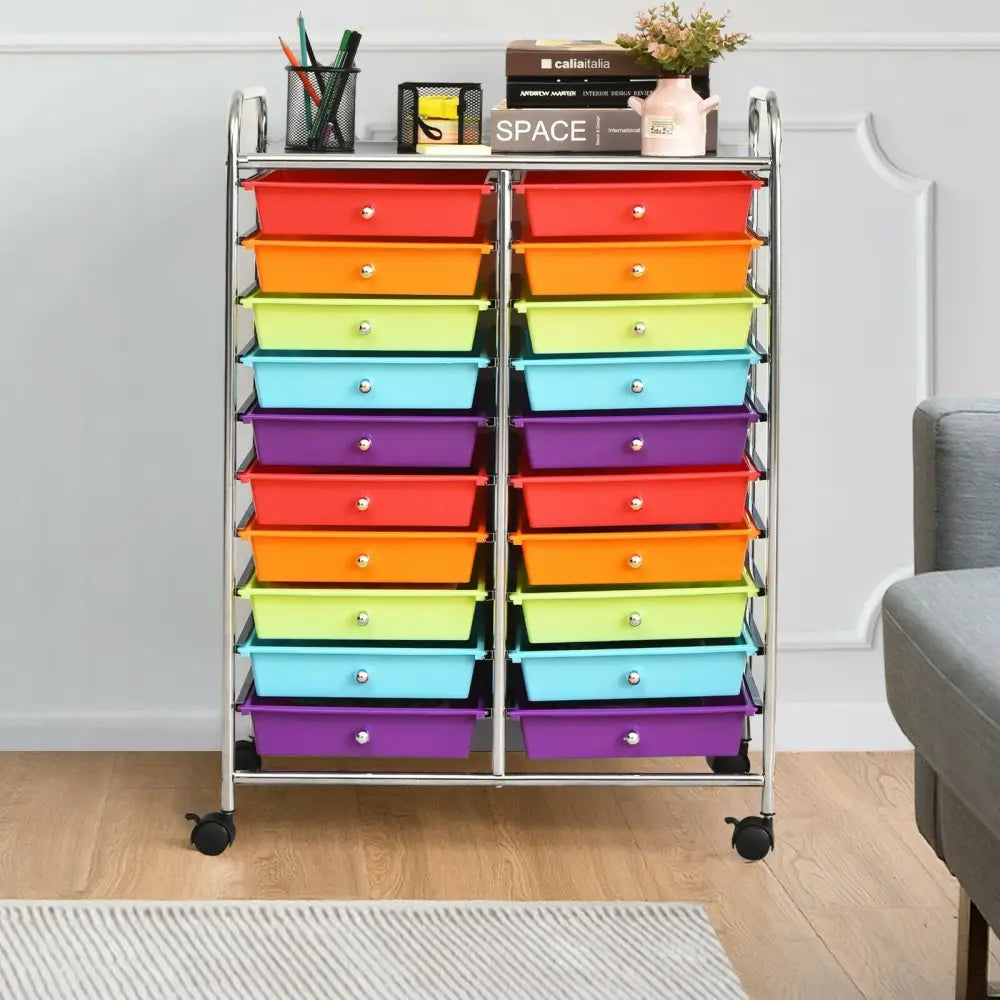 20 Drawers Storage Rolling Cart Studio Organizer-Multicolor - Multicolor - File Cabinets