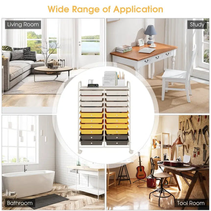20 Drawers Storage Rolling Cart Studio Organizer-Yellow Costway