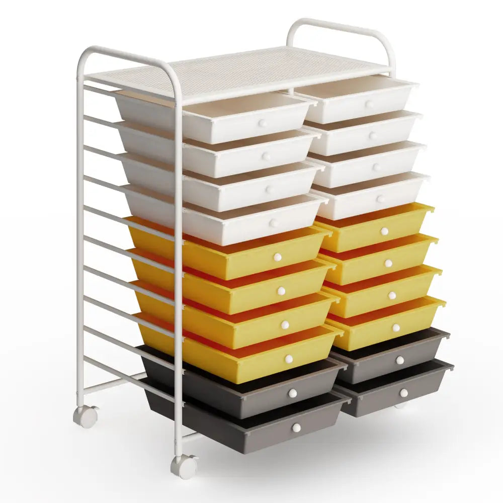 20 Drawers Storage Rolling Cart Studio Organizer-Yellow Costway