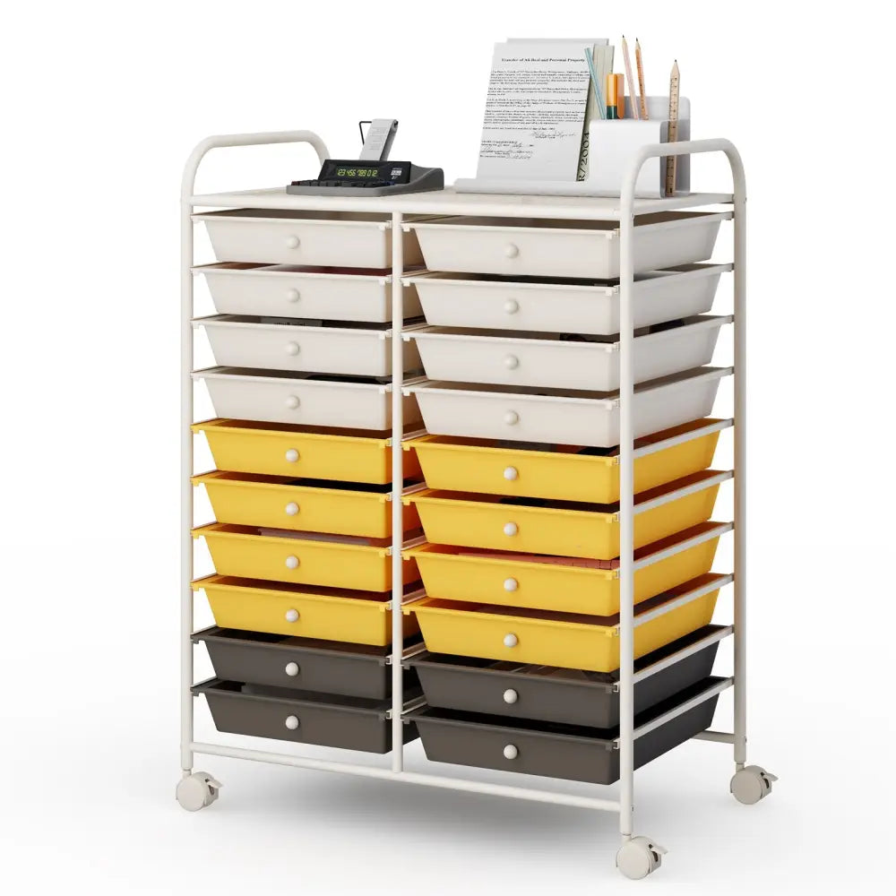 20 Drawers Storage Rolling Cart Studio Organizer-Yellow Costway