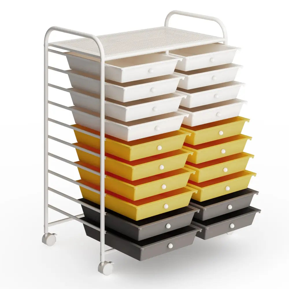 20 Drawers Storage Rolling Cart Studio Organizer-Yellow - Yellow - File Cabinets