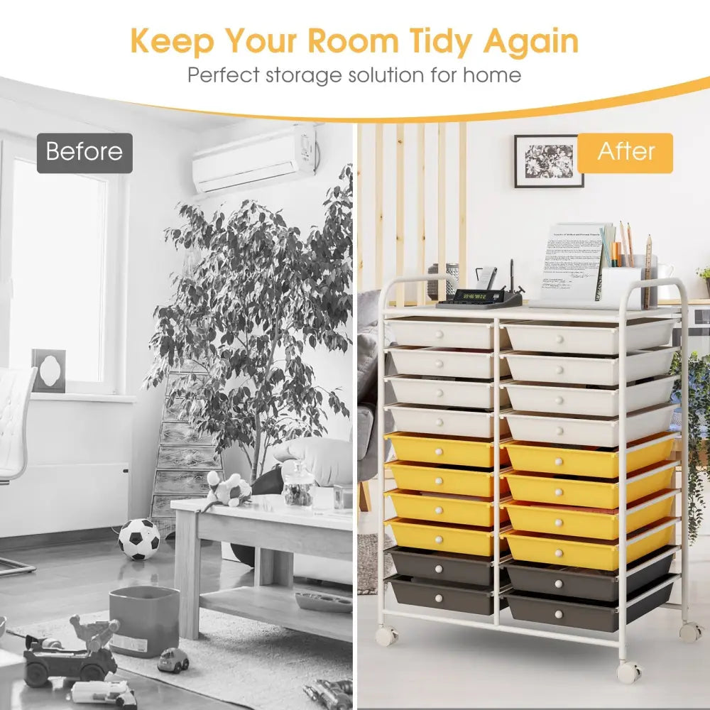 20 Drawers Storage Rolling Cart Studio Organizer-Yellow Costway
