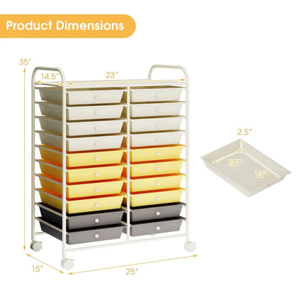 20 Drawers Storage Rolling Cart Studio Organizer-Yellow Costway