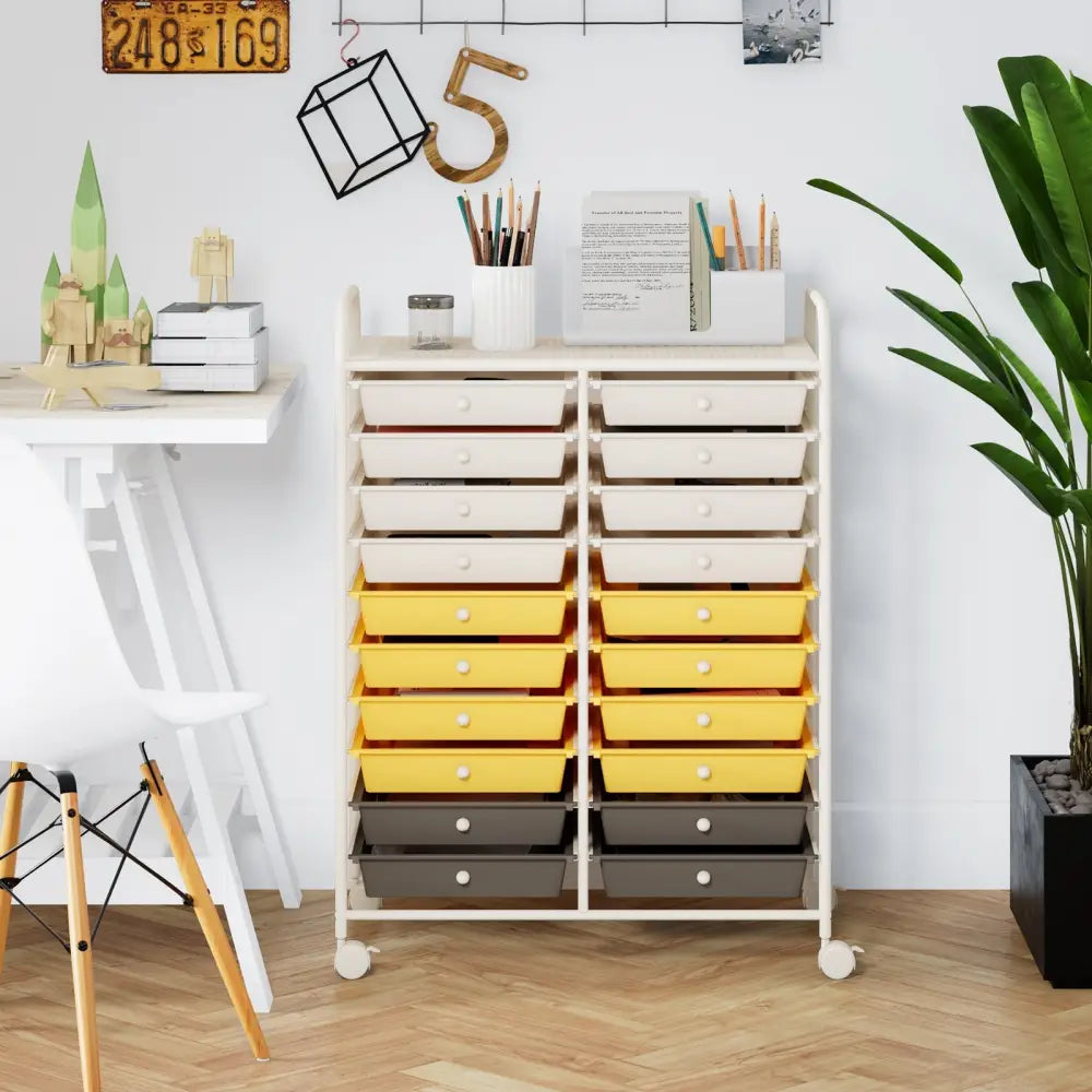 20 Drawers Storage Rolling Cart Studio Organizer-Yellow Costway