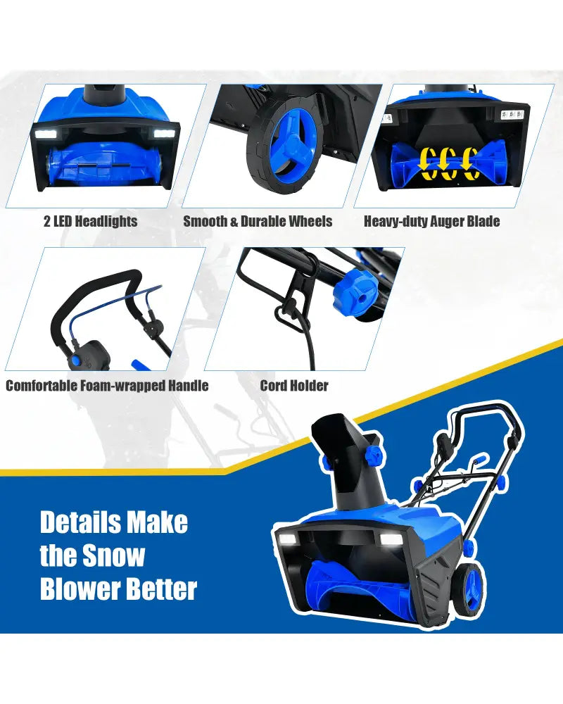 20 Inch 120V 15Amp Electric Snow Thrower with 180° Rotatable Chute-Blue - Blue - Snow Removal