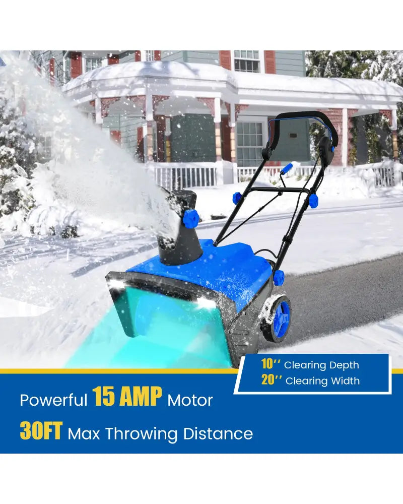 20 Inch 120V 15Amp Electric Snow Thrower with 180° Rotatable Chute-Blue - Blue - Snow Removal