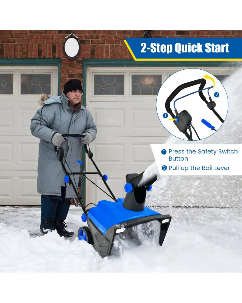 20 Inch 120V 15Amp Electric Snow Thrower with 180° Rotatable Chute-Blue - Blue - Snow Removal