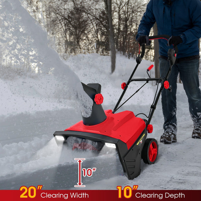 20 Inch 120V 15Amp Electric Snow Thrower with 180° Rotatable Chute - Red - Oasis Home Essentials