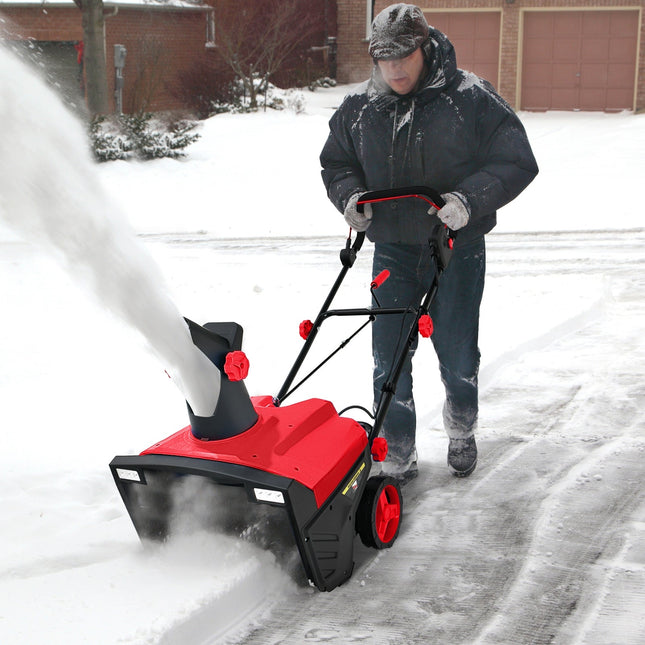 20 Inch 120V 15Amp Electric Snow Thrower with 180° Rotatable Chute - Red - Oasis Home Essentials