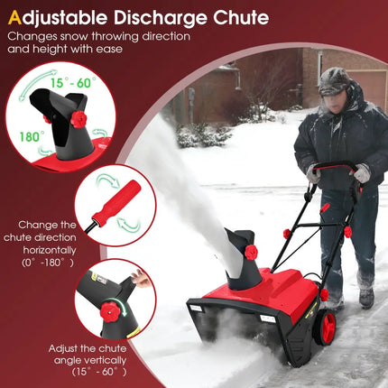 20 Inch 120V 15Amp Electric Snow Thrower with 180Â° Rotatable Chute-Red - Red - Snow Removal