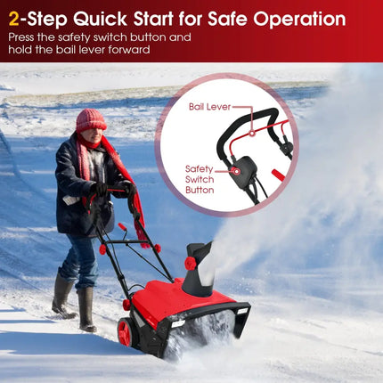 20 Inch 120V 15Amp Electric Snow Thrower with 180Â° Rotatable Chute-Red - Red - Snow Removal