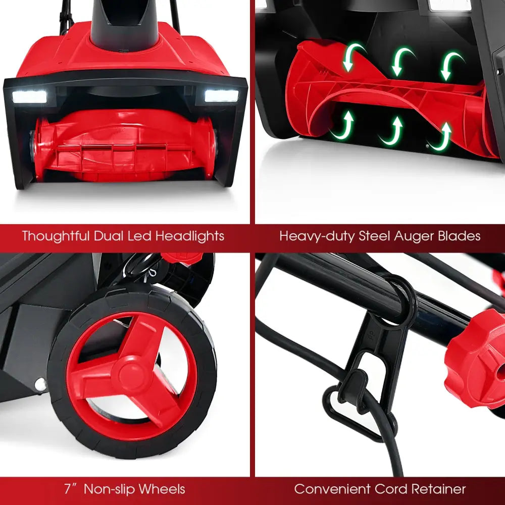 20 Inch 120V 15Amp Electric Snow Thrower with 180Â° Rotatable Chute-Red - Red - Snow Removal
