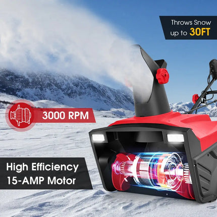 20 Inch 120V 15Amp Electric Snow Thrower with 180Â° Rotatable Chute-Red - Red - Snow Removal