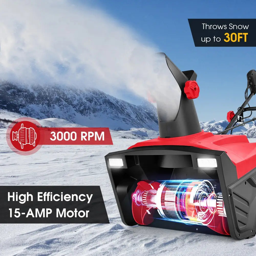 20 Inch 120V 15Amp Electric Snow Thrower with 180Â° Rotatable Chute-Red - Red - Snow Removal