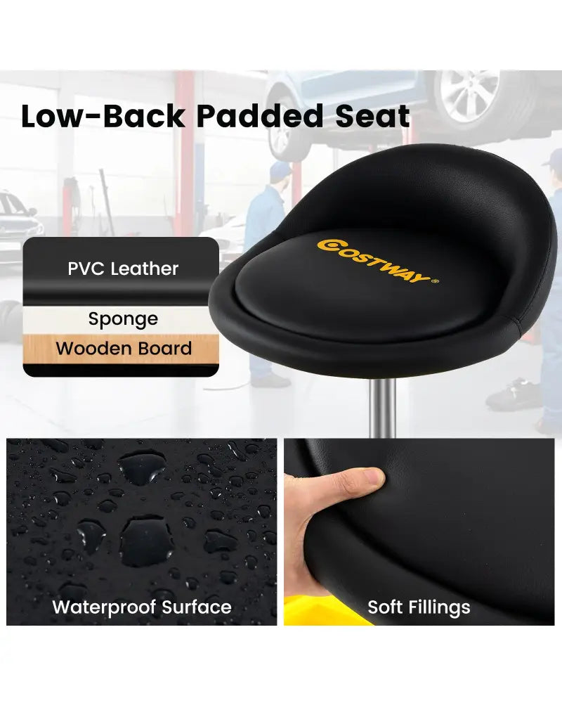 20 Inch-25 Inch Height Adjustable Rolling Garage Stool with Tool Tray Storage-Yellow - Yellow - Garages