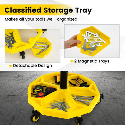 20 Inch-25 Inch Height Adjustable Rolling Garage Stool with Tool Tray Storage-Yellow - Yellow - Garages