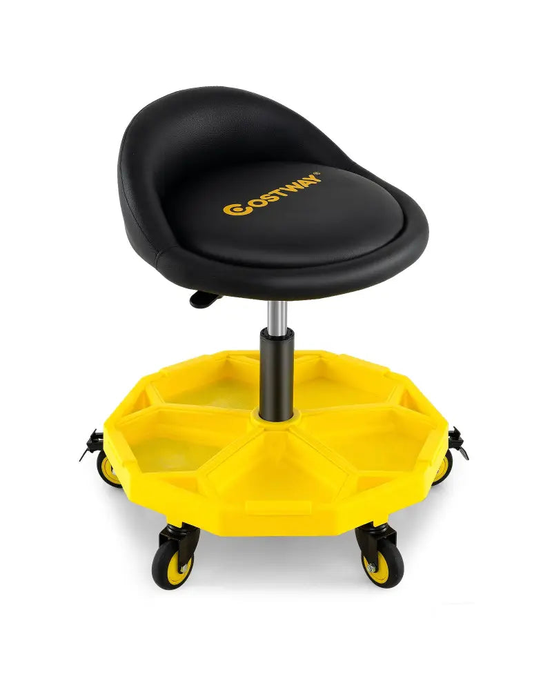 20 Inch-25 Inch Height Adjustable Rolling Garage Stool with Tool Tray Storage-Yellow - Yellow - Garages