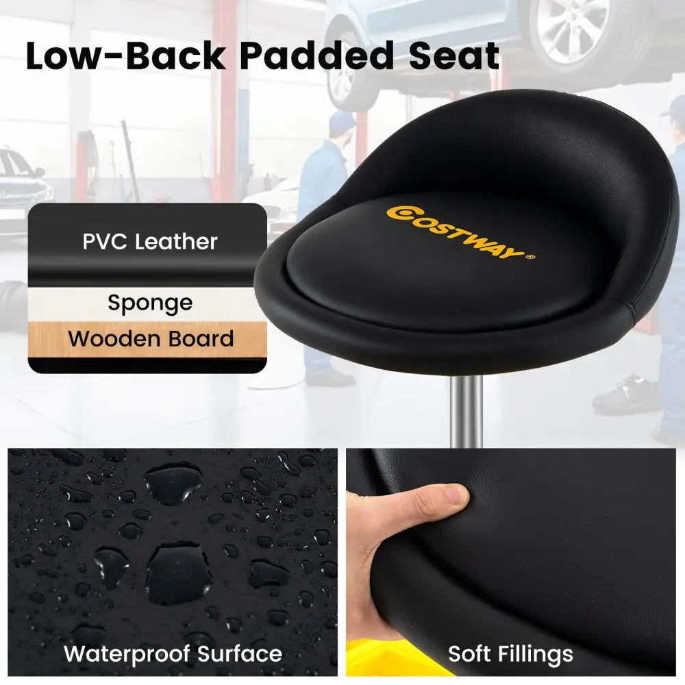 20 Inch-25 Inch Height Adjustable Rolling Garage Stool with Tool Tray Storage-Yellow - Yellow - Garages