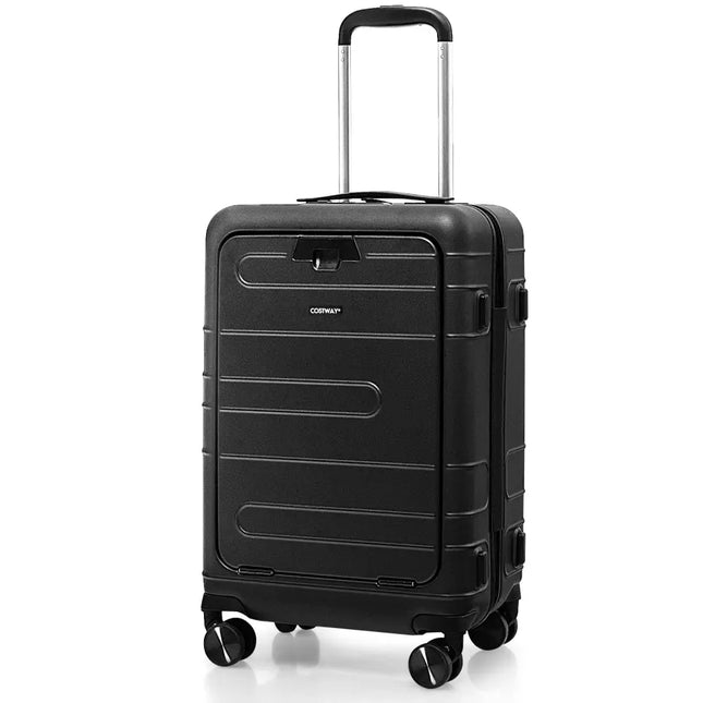 20 Inch Carry-on Luggage PC Hardside Suitcase TSA Lock with Front Pocket and USB Port-Black - Black - Camping