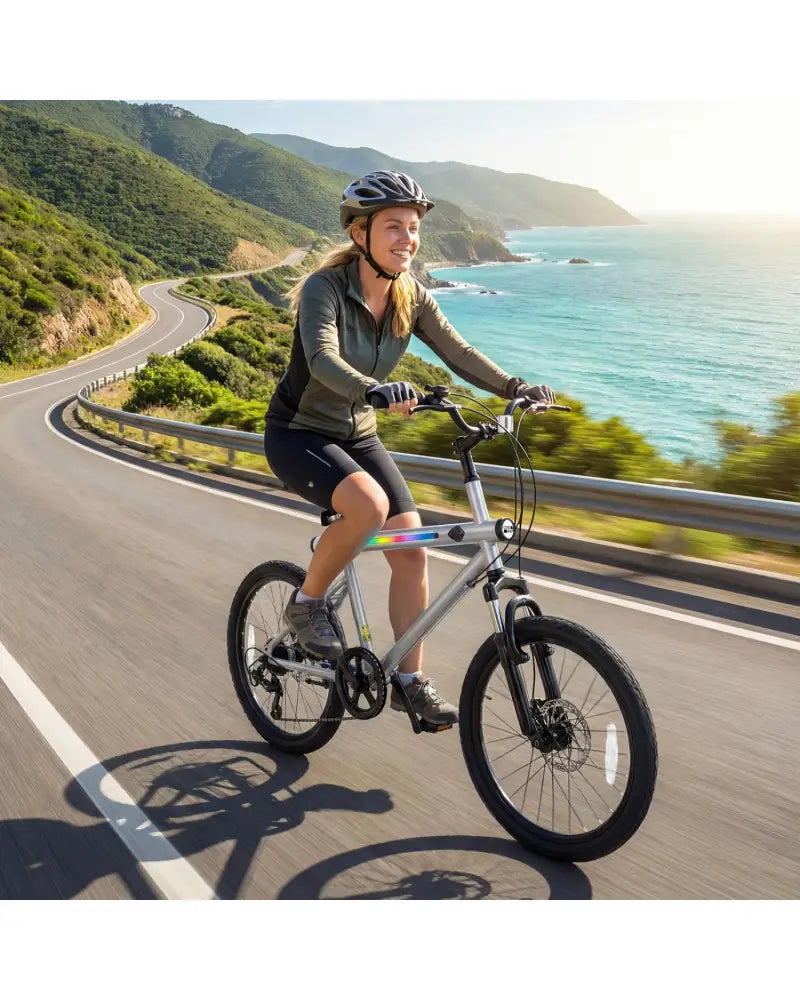 20 Inch Commuter Bicycle LED-lit with 6-Speed Shimano Twist Shifting and Stereo Speakers-Silver - Silver - Kids Bike