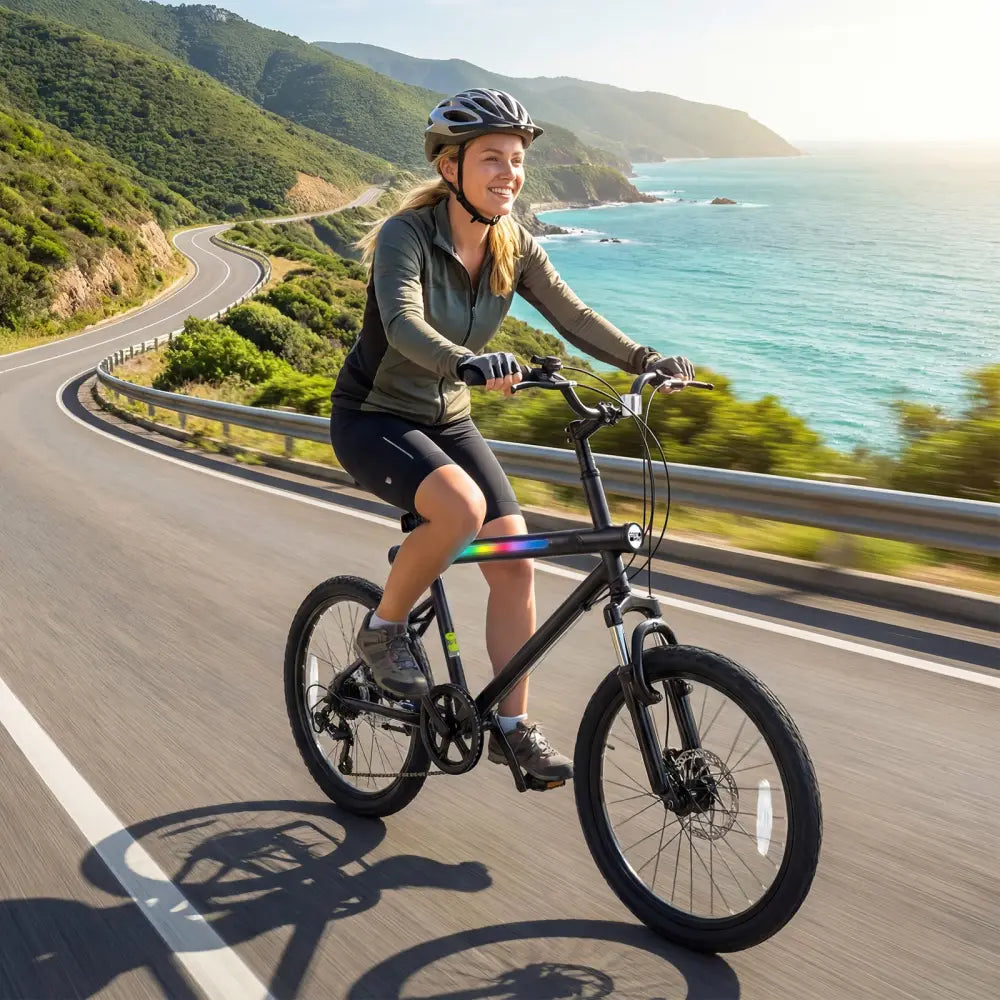 20 Inch Commuter Bicycle LED-lit with 6-Speed Shimano Twist Shifting and Stereo Speakers-Black - Black - Kids Bike