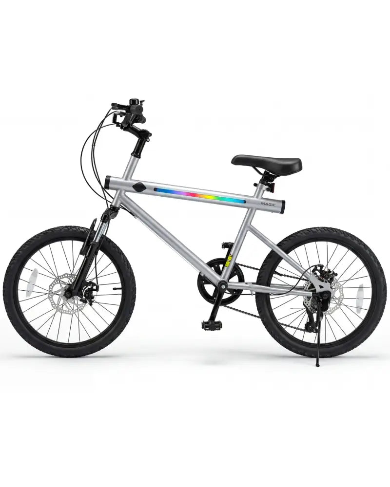 20 Inch Commuter Bicycle LED-lit with 6-Speed Shimano Twist Shifting and Stereo Speakers-Silver - Silver - Kids Bike