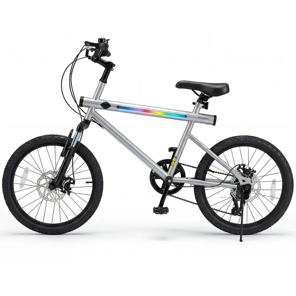 20 Inch Commuter Bicycle LED-lit with 6-Speed Shimano Twist Shifting and Stereo Speakers-Silver - Silver - Kids Bike
