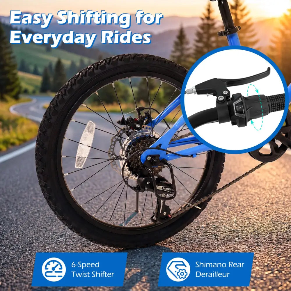 20 Inch Commuter Bicycle LED-lit with 6-Speed Shimano Twist Shifting and Stereo Speakers-Blue - Blue - Kids Bike