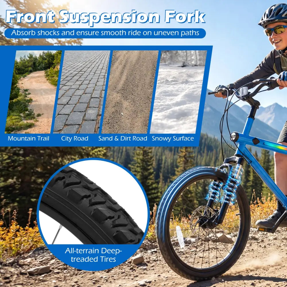 20 Inch Commuter Bicycle LED-lit with 6-Speed Shimano Twist Shifting and Stereo Speakers-Blue - Blue - Kids Bike