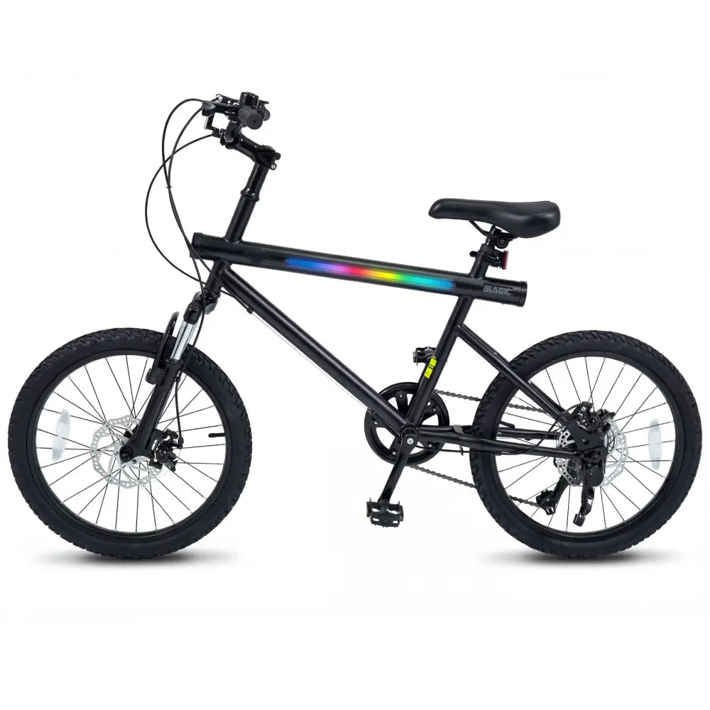 20 Inch Commuter Bicycle LED-lit with 6-Speed Shimano Twist Shifting and Stereo Speakers-Black - Black - Kids Bike