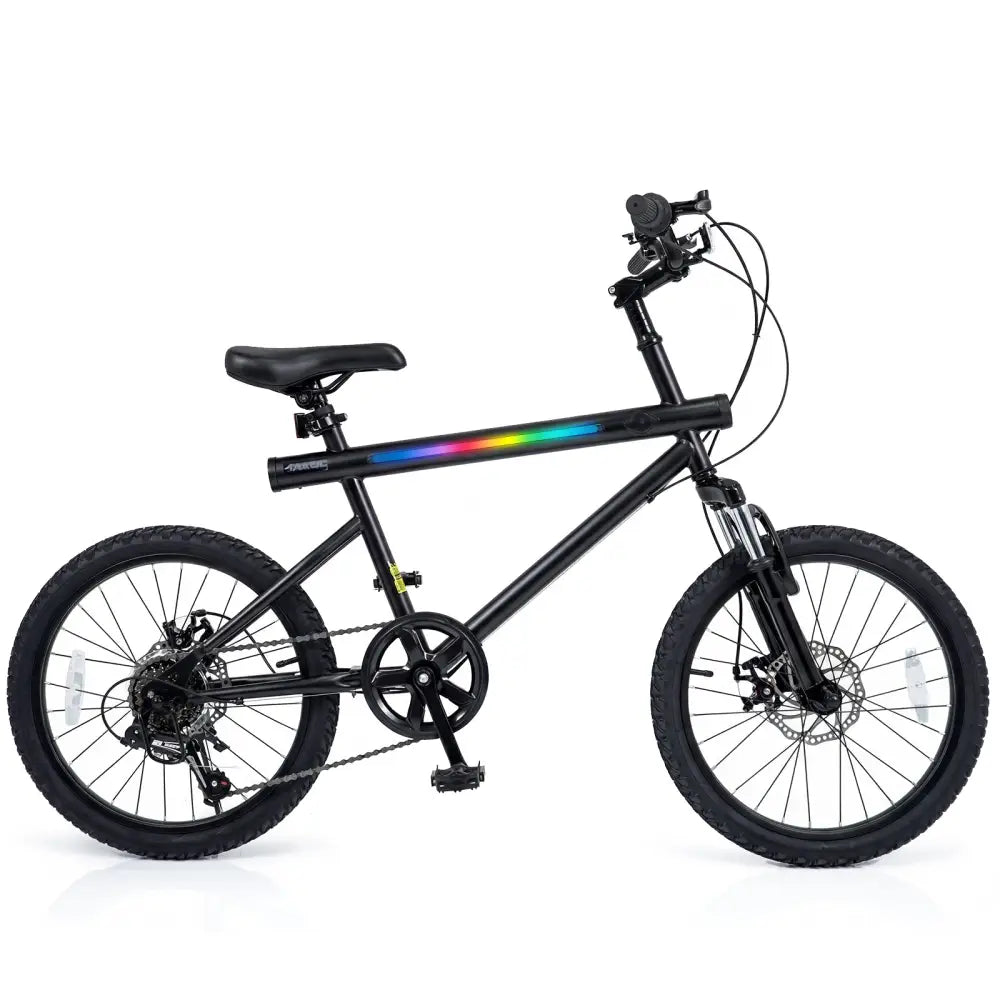 20 Inch Commuter Bicycle LED-lit with 6-Speed Shimano Twist Shifting and Stereo Speakers-Black - Black - Kids Bike