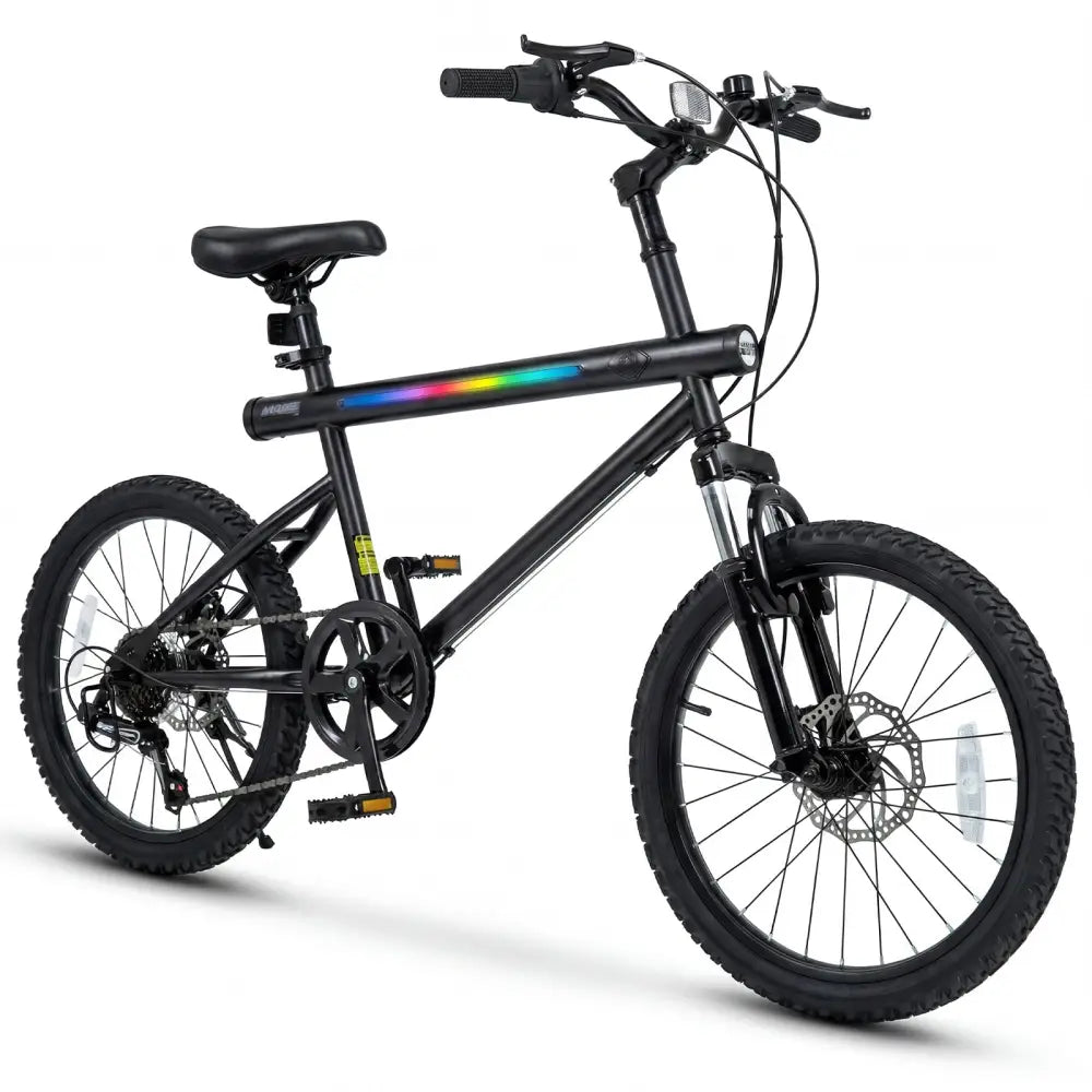 20 Inch Commuter Bicycle LED-lit with 6-Speed Shimano Twist Shifting and Stereo Speakers-Black - Black - Kids Bike