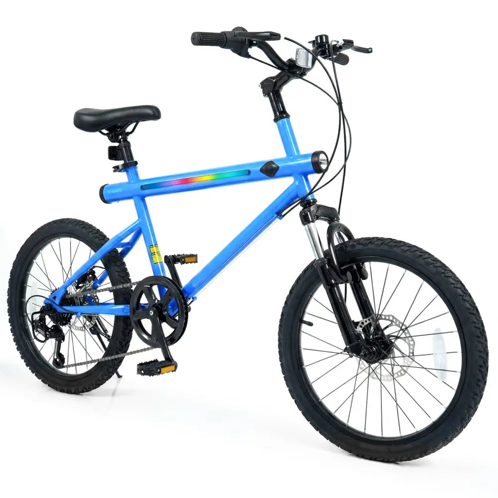 20 Inch Commuter Bicycle LED-lit with 6-Speed Shimano Twist Shifting and Stereo Speakers-Blue - Blue - Kids Bike