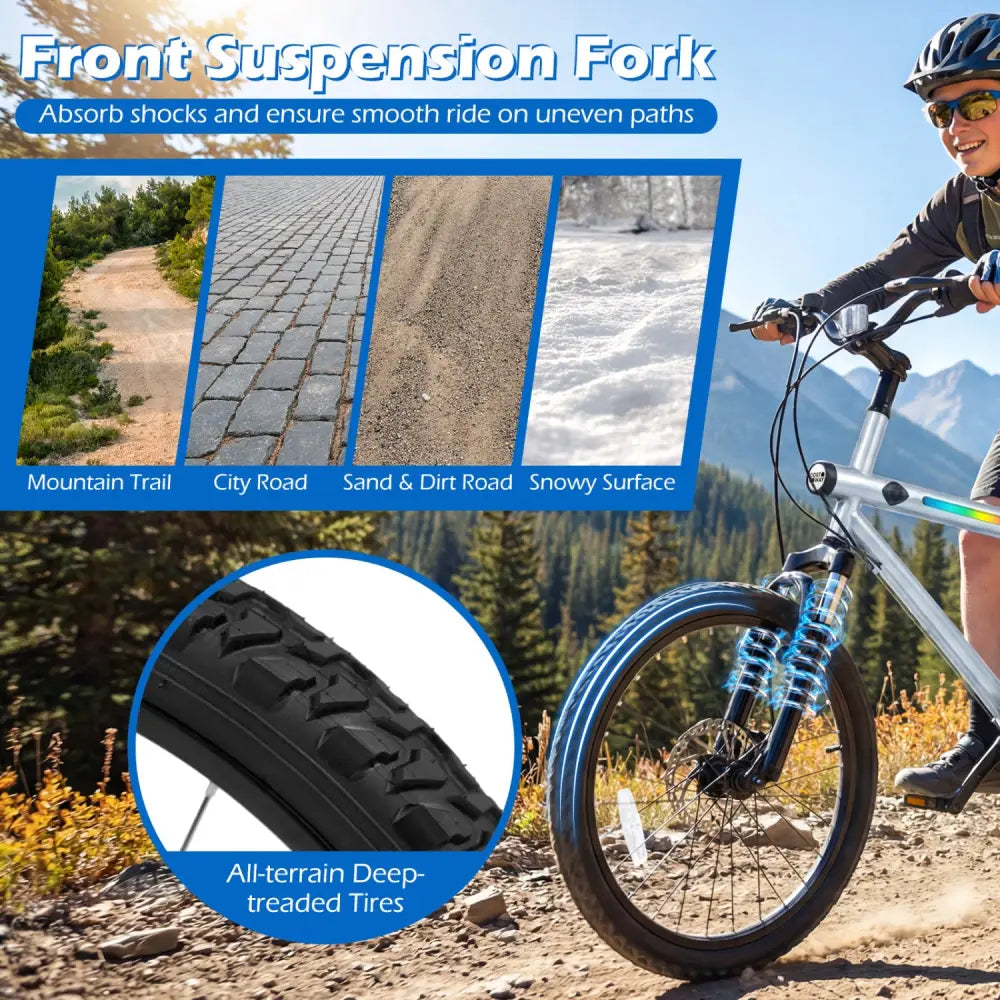 20 Inch Commuter Bicycle LED-lit with 6-Speed Shimano Twist Shifting and Stereo Speakers-Silver - Silver - Kids Bike