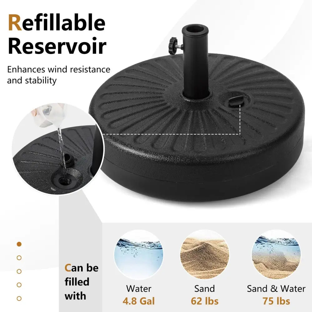 20 Inch Fillable Heavy-Duty Round Umbrella Base Stand - Black - Outdoor Umbrella Bases