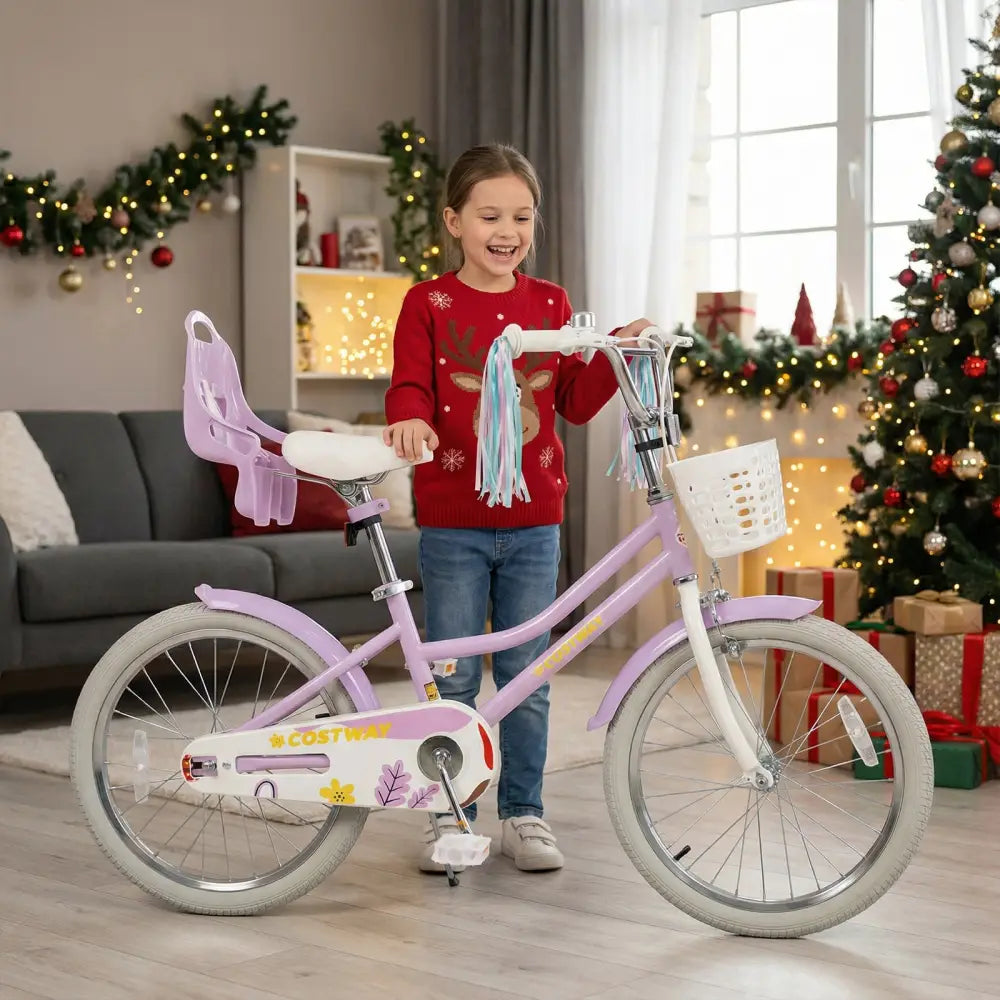 20 Inch Girls Bike Kids Bicycle with Doll Seat and Streamers for 8+ Years Old - Purple - Kids Bike