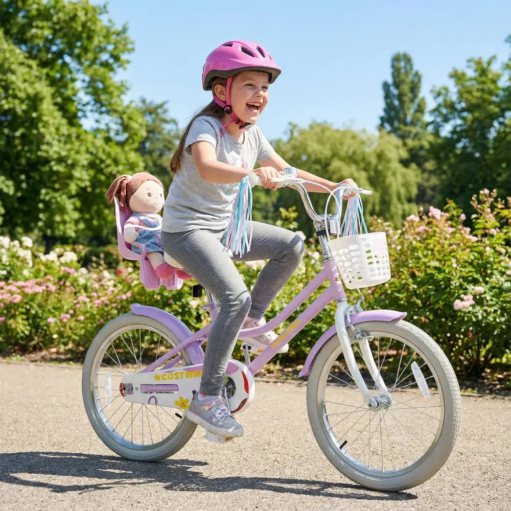 20 Inch Girls Bike Kids Bicycle with Doll Seat and Streamers for 8+ Years Old - Purple - Kids Bike
