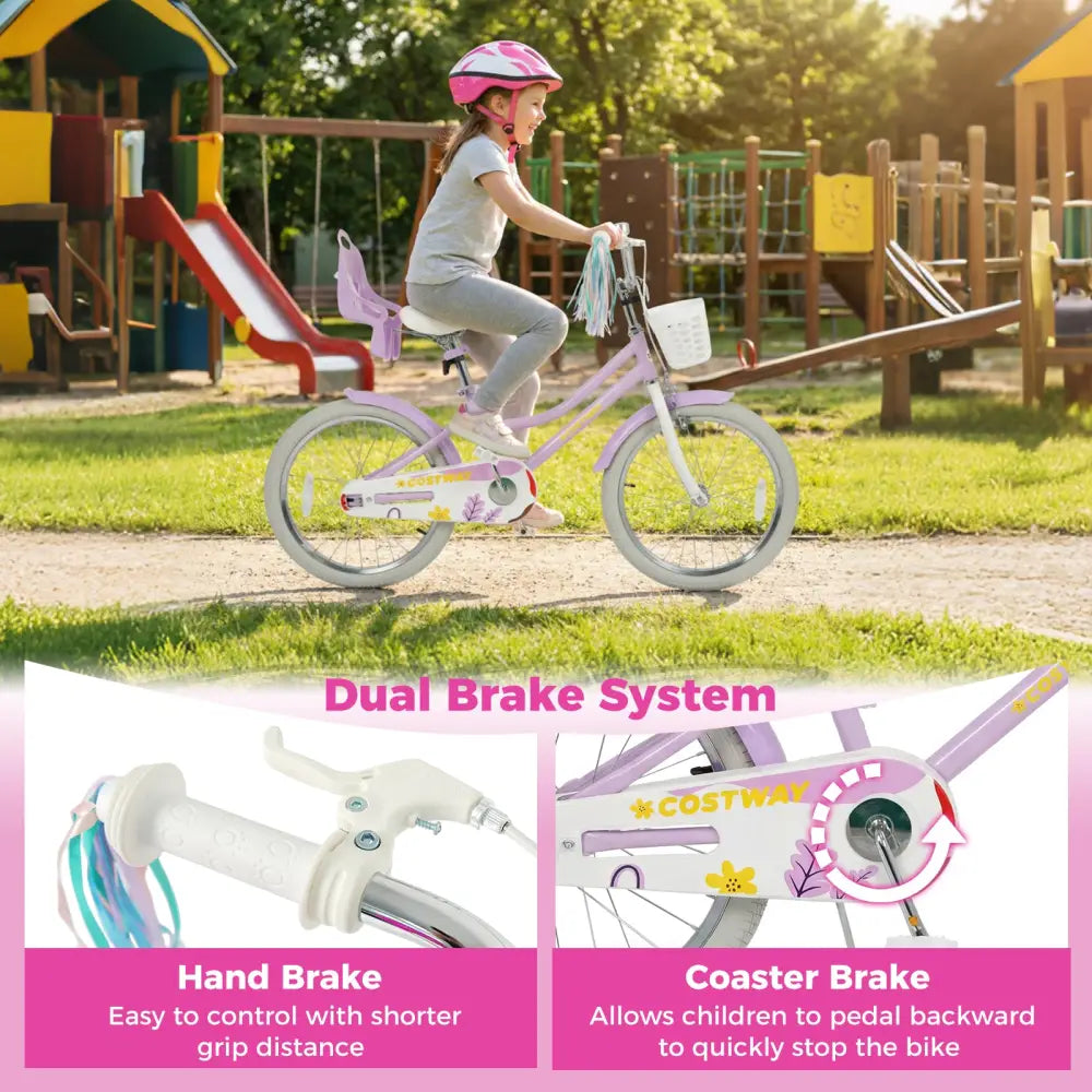 20 Inch Girls Bike Kids Bicycle with Doll Seat and Streamers for 8+ Years Old - Purple - Kids Bike