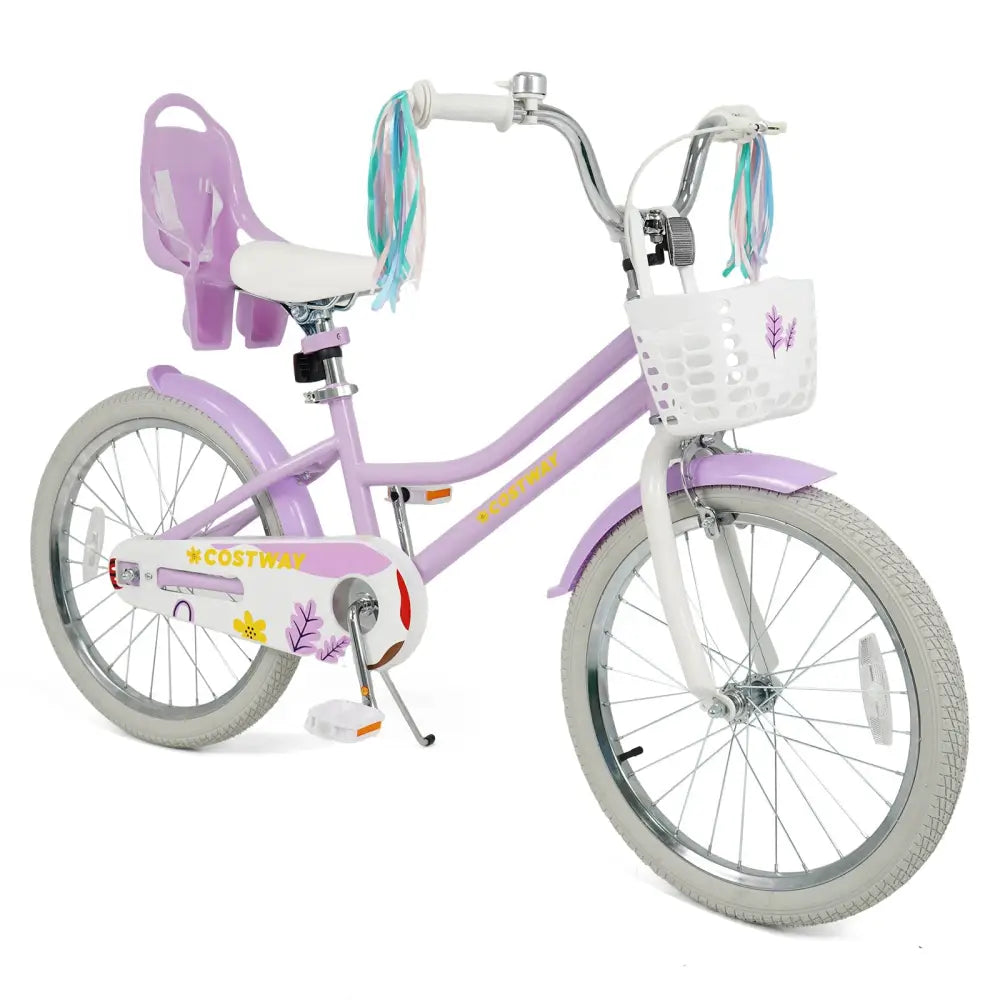 20 Inch Girls Bike Kids Bicycle with Doll Seat and Streamers for 8+ Years Old - Purple - Kids Bike