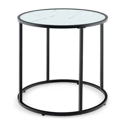20 Inch Glass End Table with Metal Frame and Faux Marble Glass Top-Black and White Costway