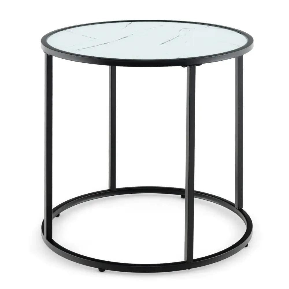 20 Inch Glass End Table with Metal Frame and Faux Marble Glass Top-Black and White Costway