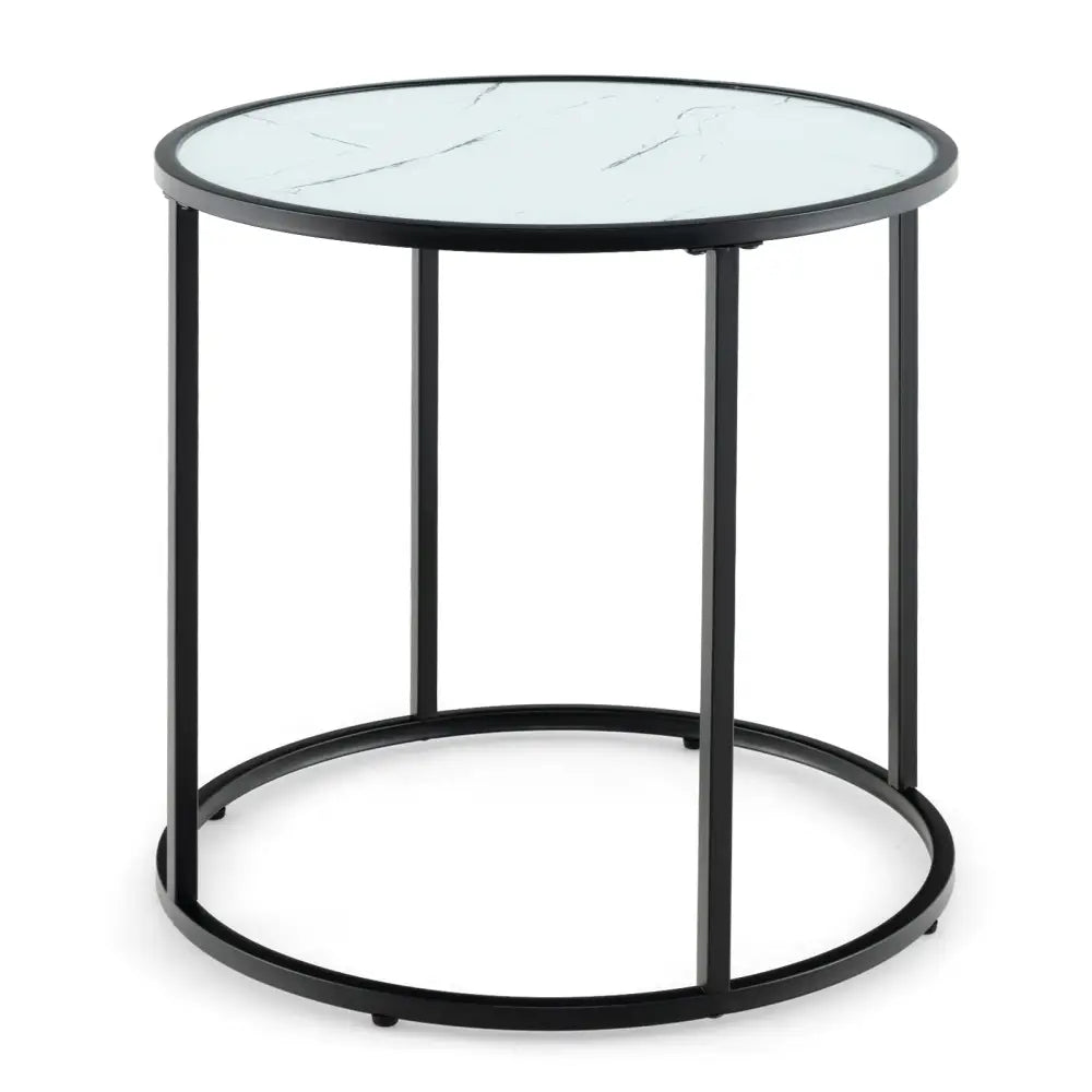 20 Inch Glass End Table with Metal Frame and Faux Marble Glass Top-Black and White - Black & White - End & Side Tables