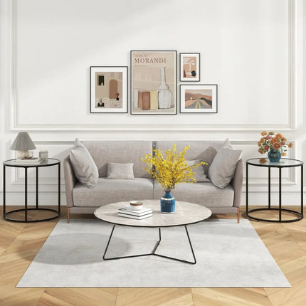 20 Inch Glass End Table with Metal Frame and Faux Marble Glass Top-Black and White Costway