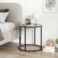 20 Inch Glass End Table with Metal Frame and Faux Marble Glass Top-Black and White - Black & White - End & Side Tables